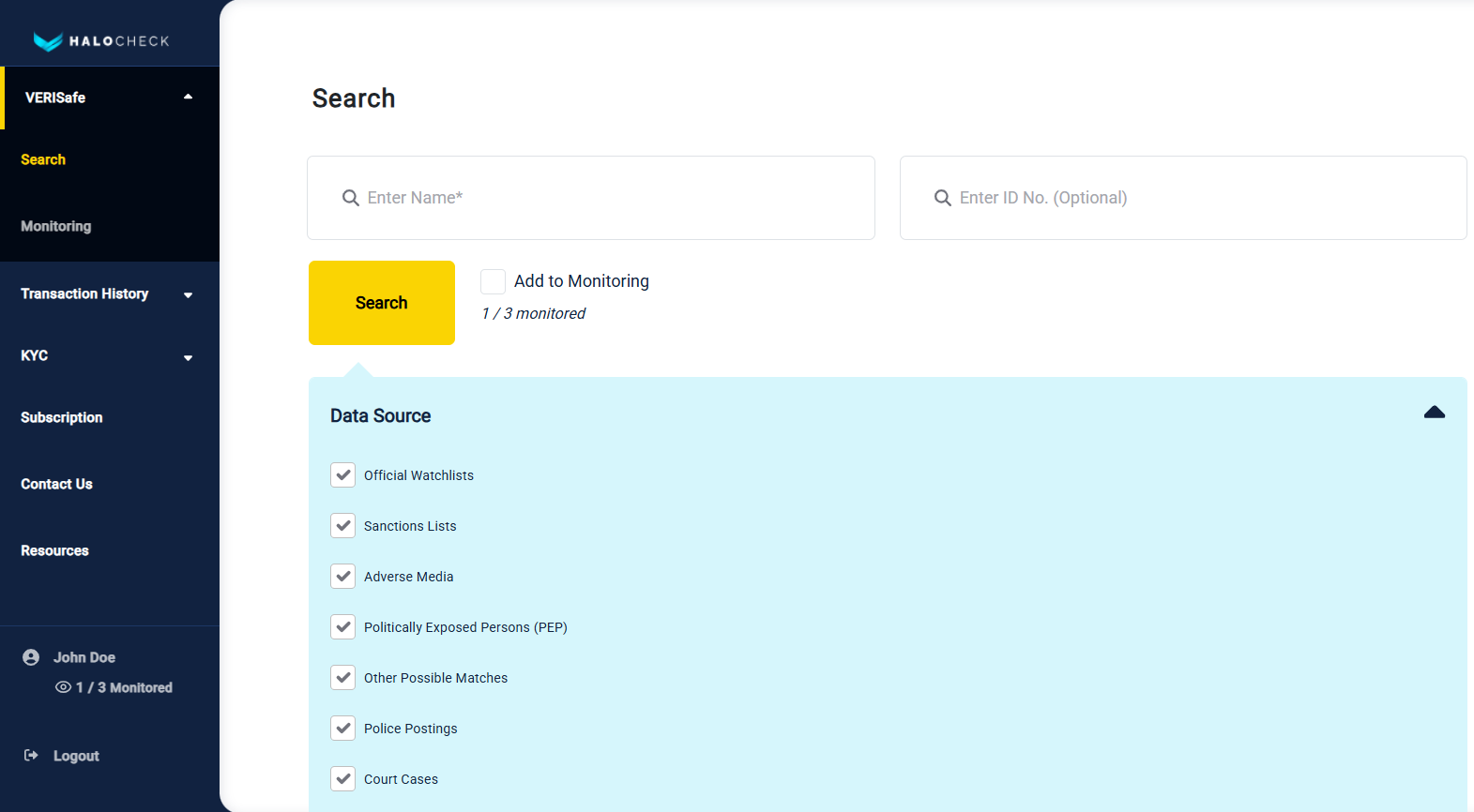HaloCheck search dashboard