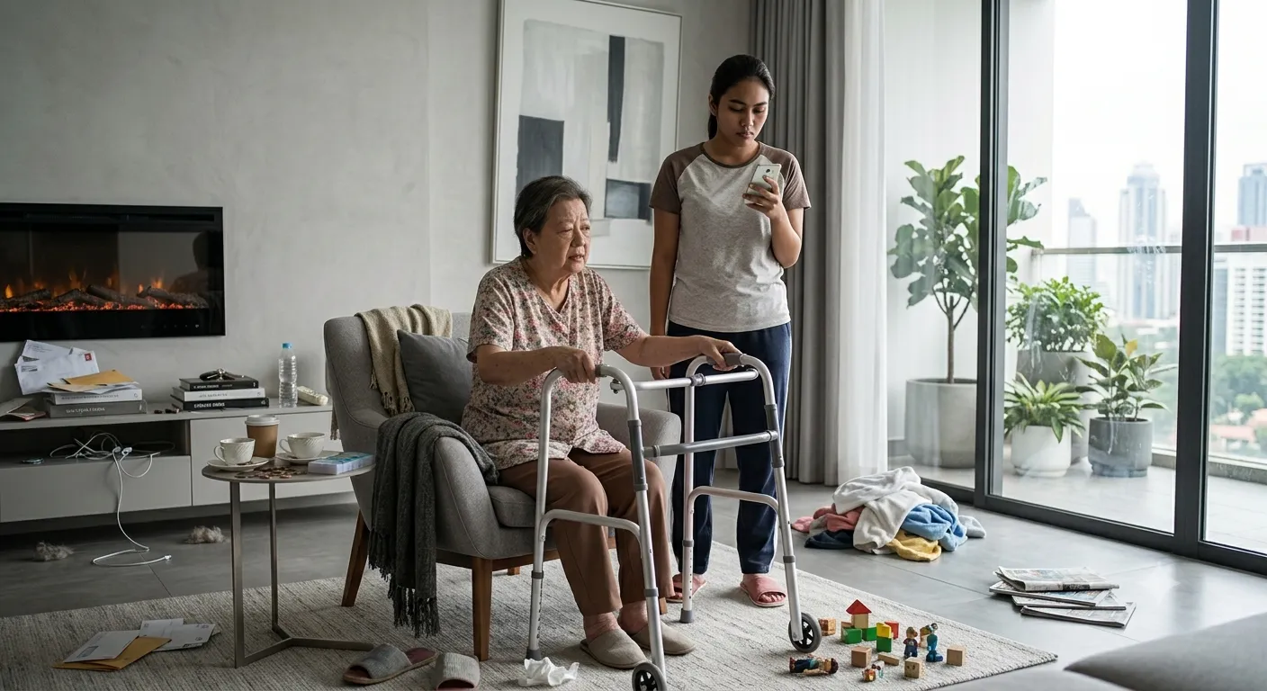 Elderly woman receiving inadequate care from an unscreened caregiver